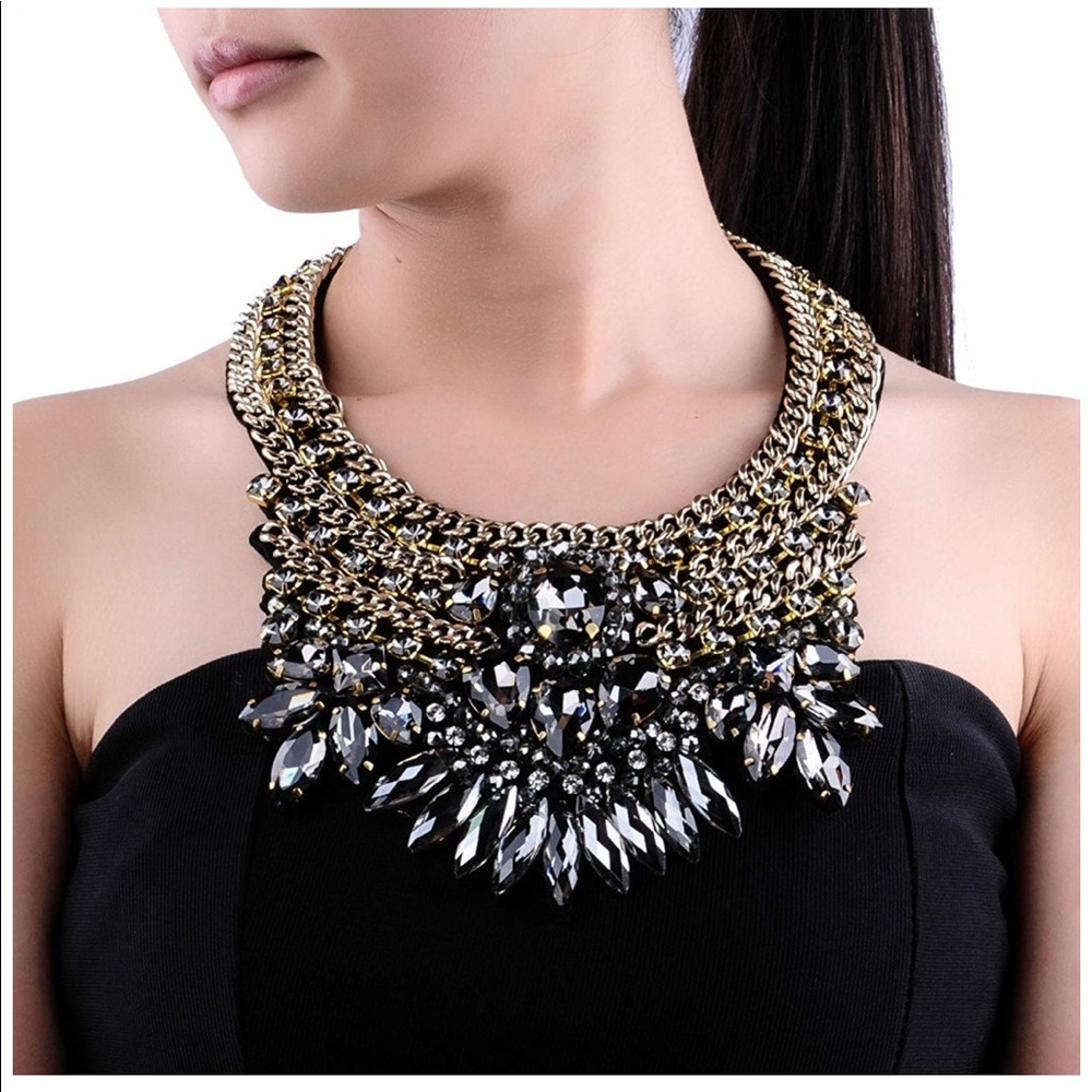Crystal Rhinestone Collar Statement Necklace - image 1